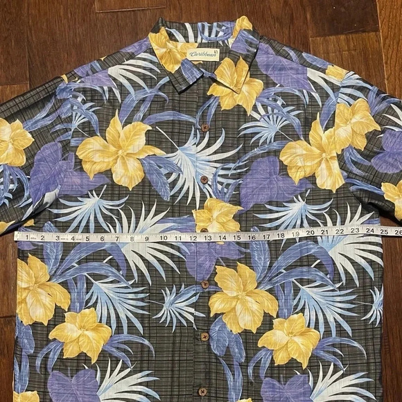Caribbean Floral Hawaiian Short Sleeve Button Down Shirt - Picture 5 of 9